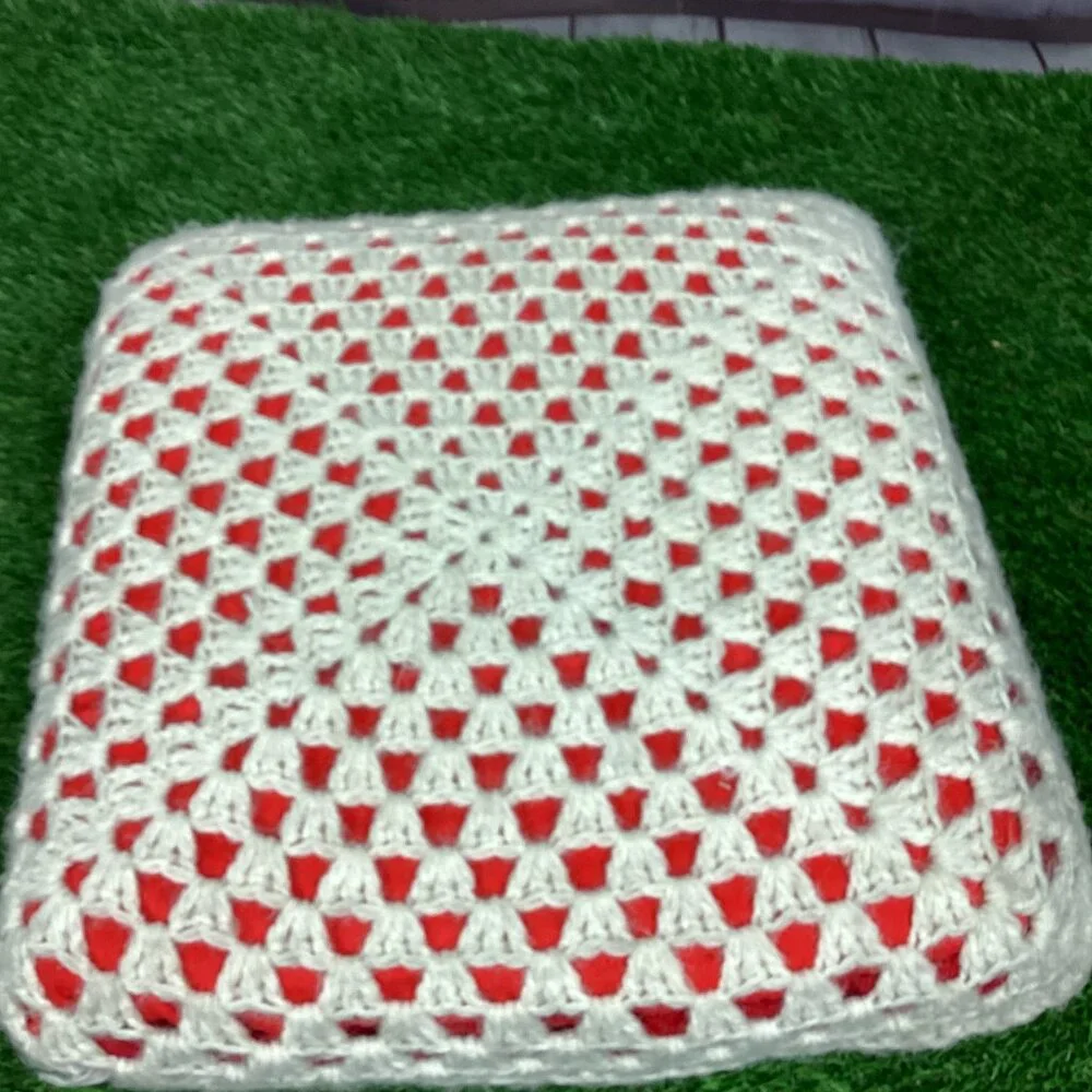 Vintage Crochet Rose Flower Pillow Raised